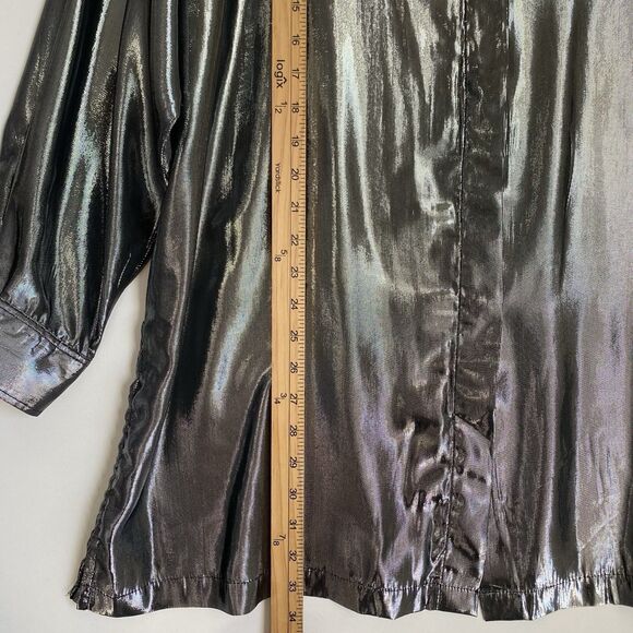 Vintage Victoria Jones Y2K Tunic Top 2X Metallic Liquid Silver Disco Flowy Fairy - Picture 6 of 8
